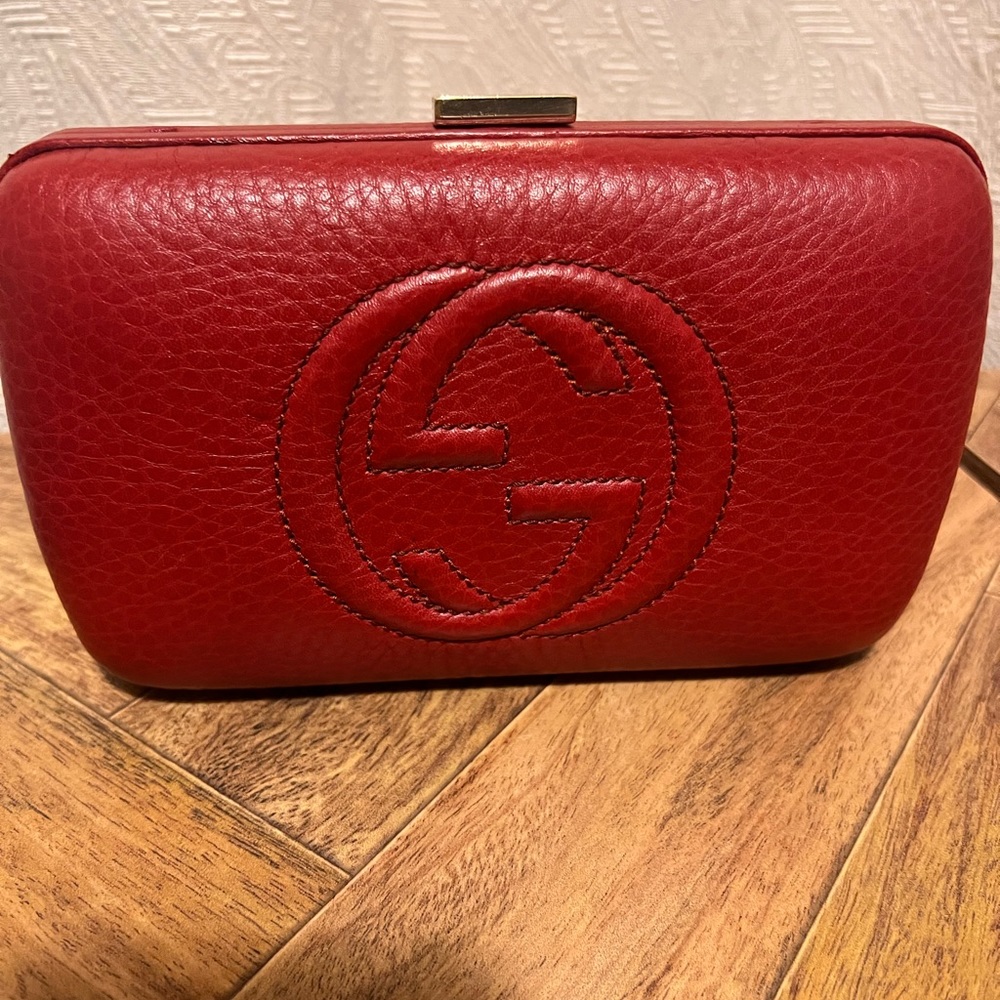 Gucci - Broadway Leather Minaudiere Clutch, Red